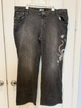 Metro 7 Jeans Women’s 22W Black Denim Embroidered Dragon Y2K Plus Size
